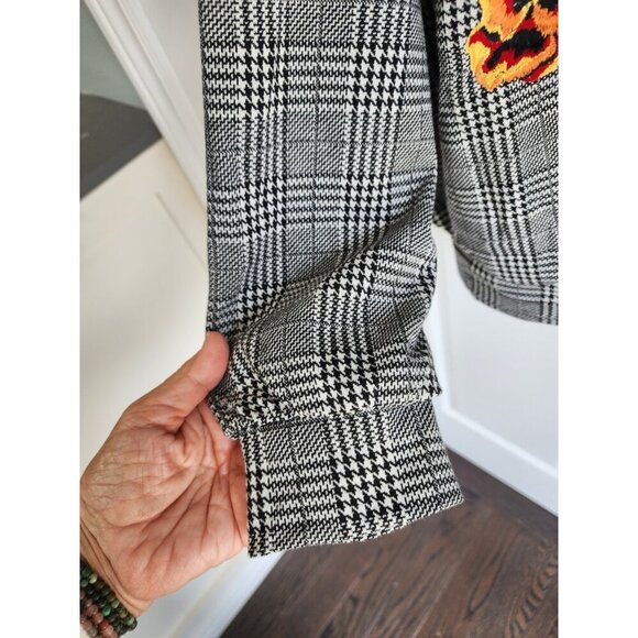 Zara Trafaluc Houndstooth floral embroidered long sleeve checkered slouchy top - Picture 9 of 10